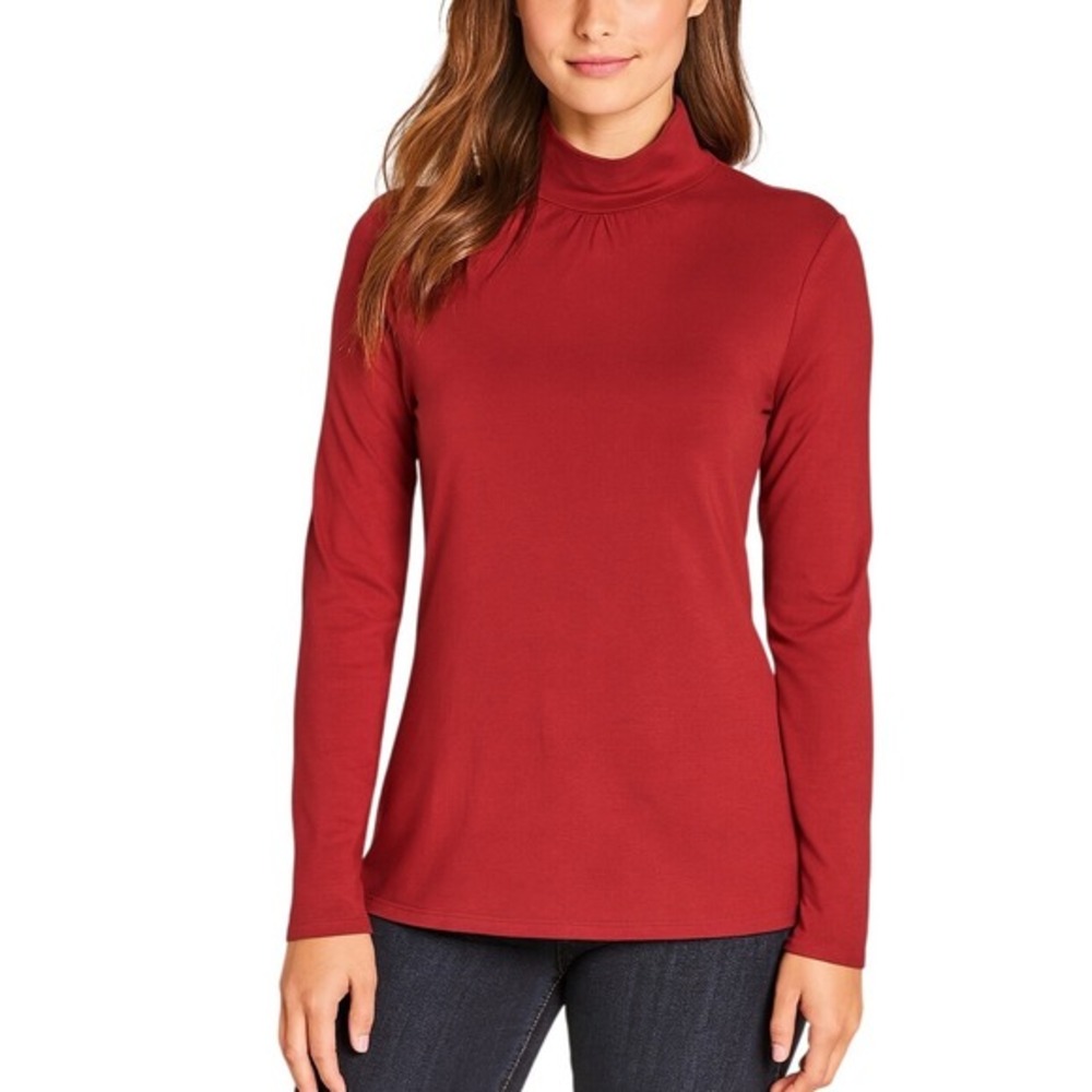 Express Red Long Sleeve Mock Neck Tunic Top M Holiday Chic Colorful Preppy 65-38